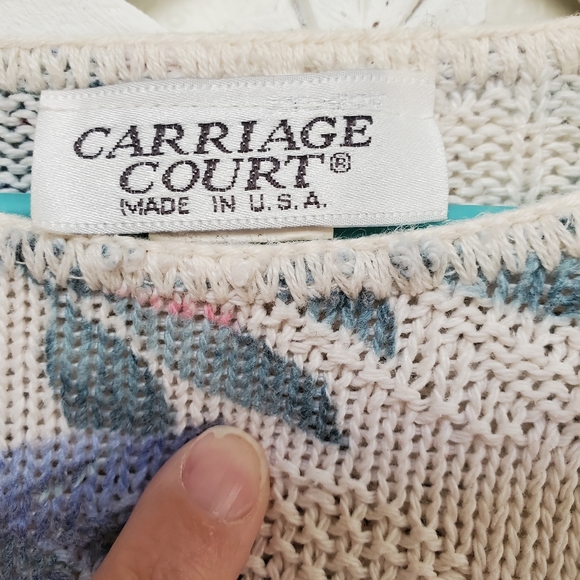 Vintage Embossed Floral Sweater Carriage Core Knit Large L Cabbag… - Picture 4 of 6